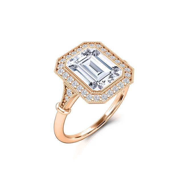 Vintage Emerald Cut Moissanite Halo Engagement Ring