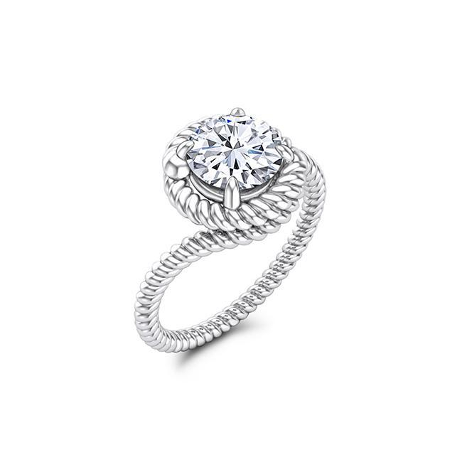 Round Cut Moissanite Rope Solitaire Engagement Ring