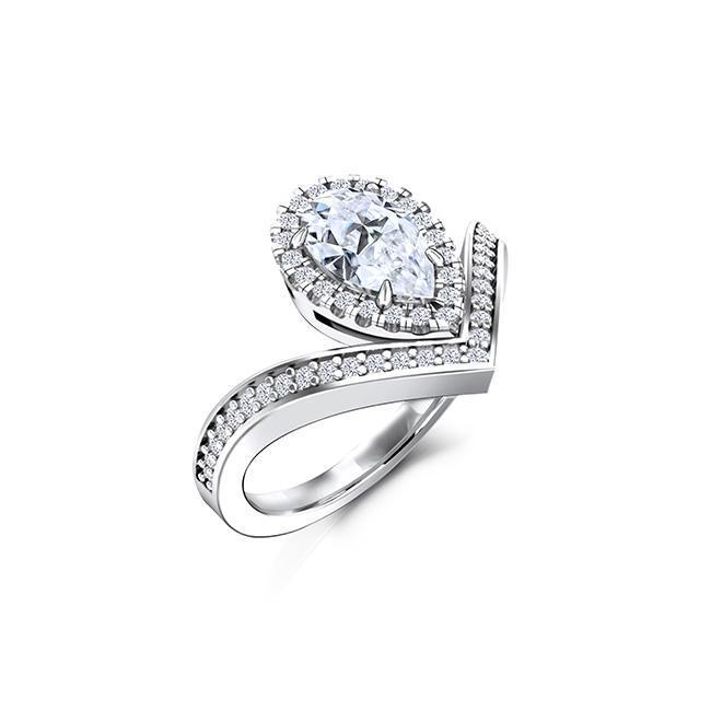 Pear Cut Moissanite Halo Engagement Ring