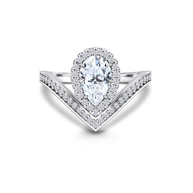 Pear Cut Moissanite Halo Engagement Ring