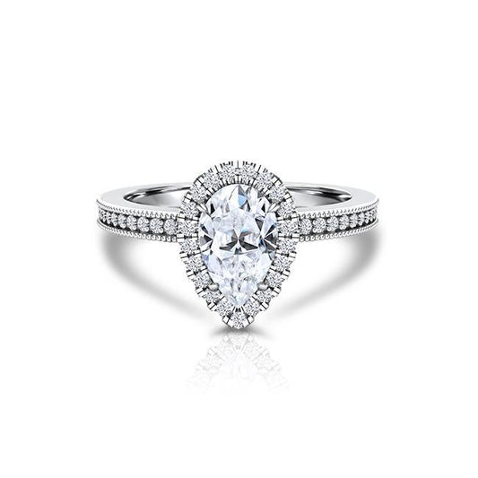 Pear Cut Moissanite Halo Engagement Ring