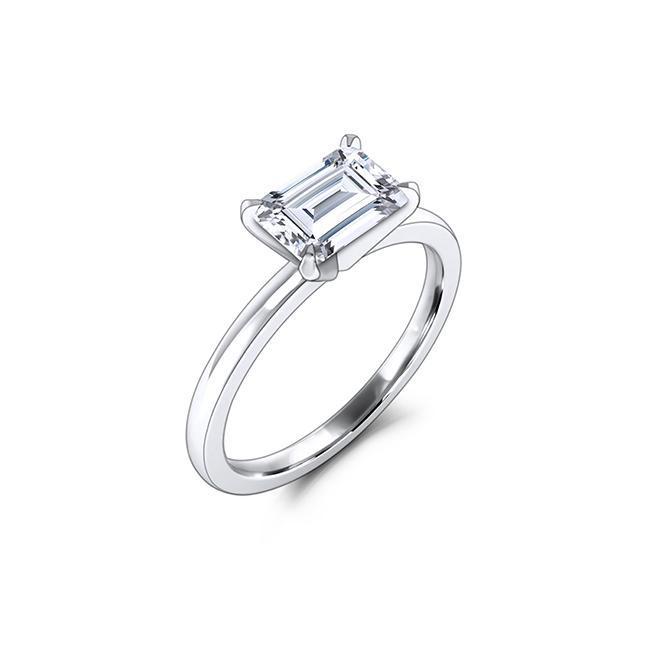 East West Emerald Cut Moissanite Engagement Ring