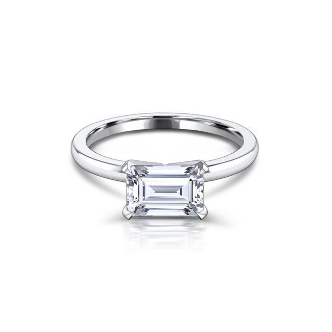 East West Emerald Cut Moissanite Engagement Ring