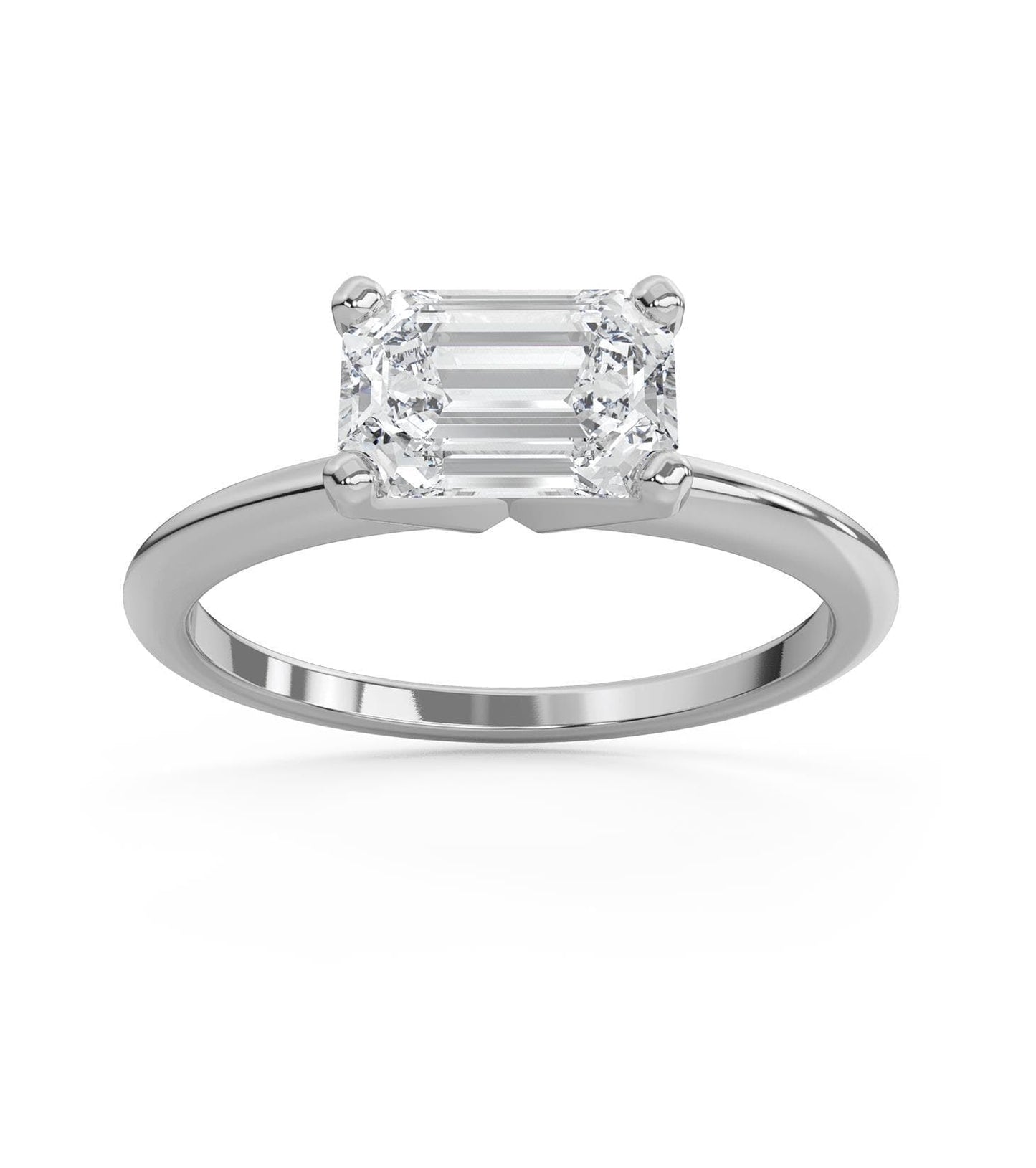 East West Emerald Cut Moissanite Solitaire Engagement Ring