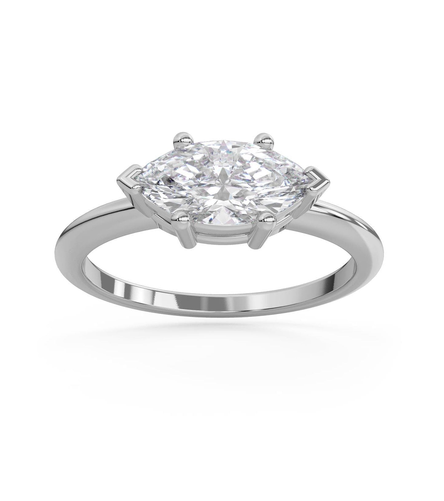 East West Marquise Cut Moissanite Solitaire Engagement Ring