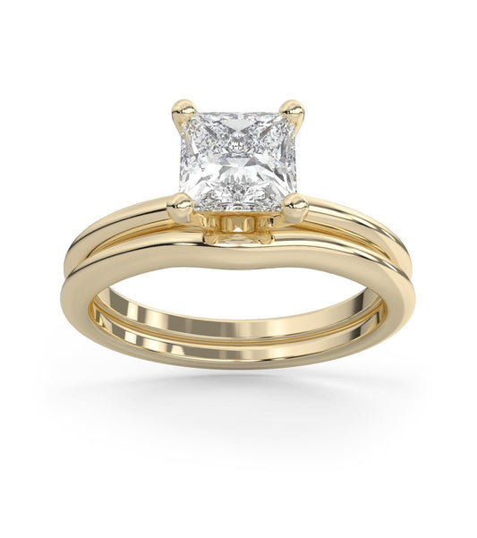 Royal Classic Princess Cut Moissanite Solitaire Wedding Set in 14k Gold