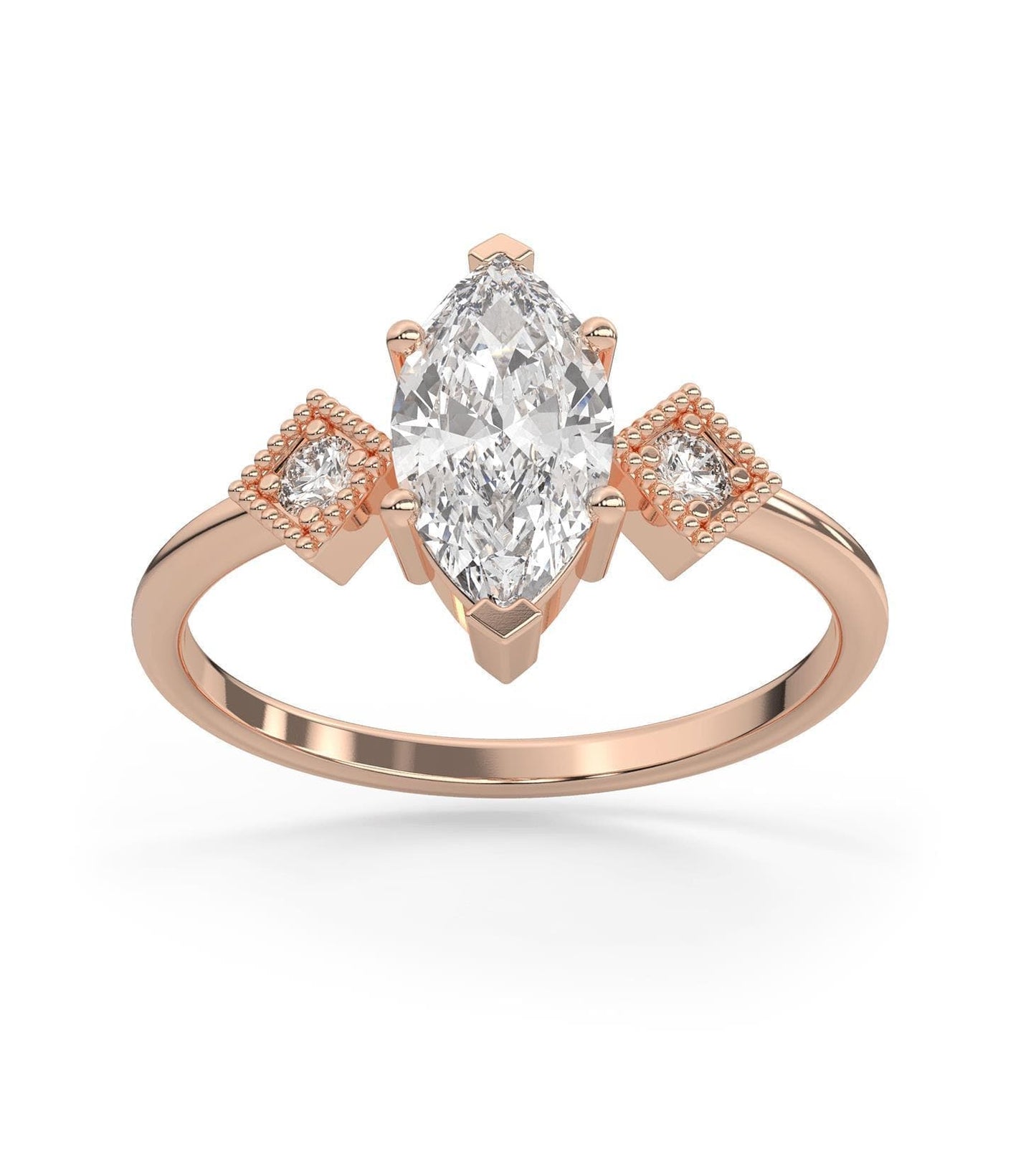Art Deco Marquise Cut Moissanite 3-Stone Engagement Ring