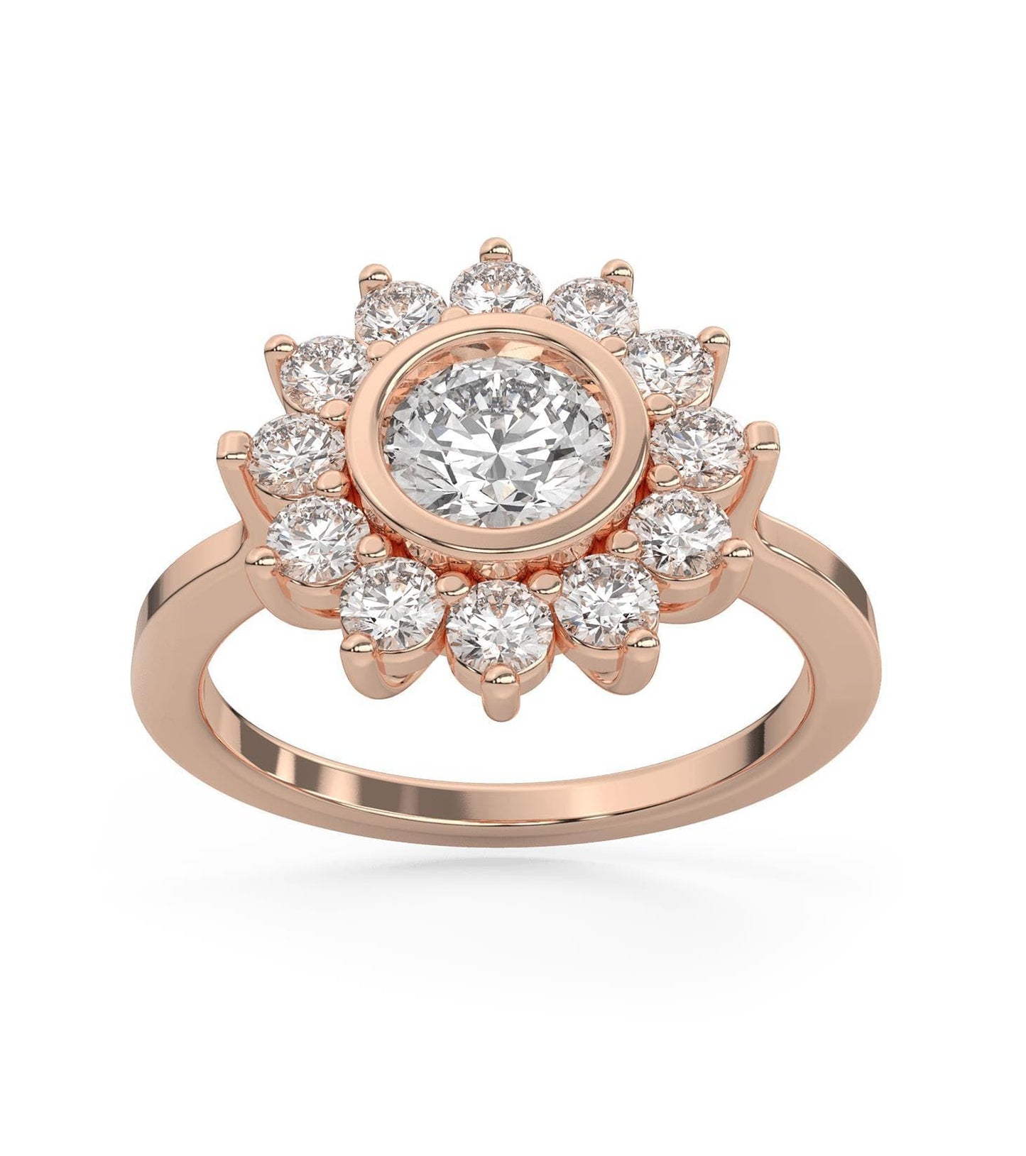 Floral Vintage Diamond Halo Engagement Ring