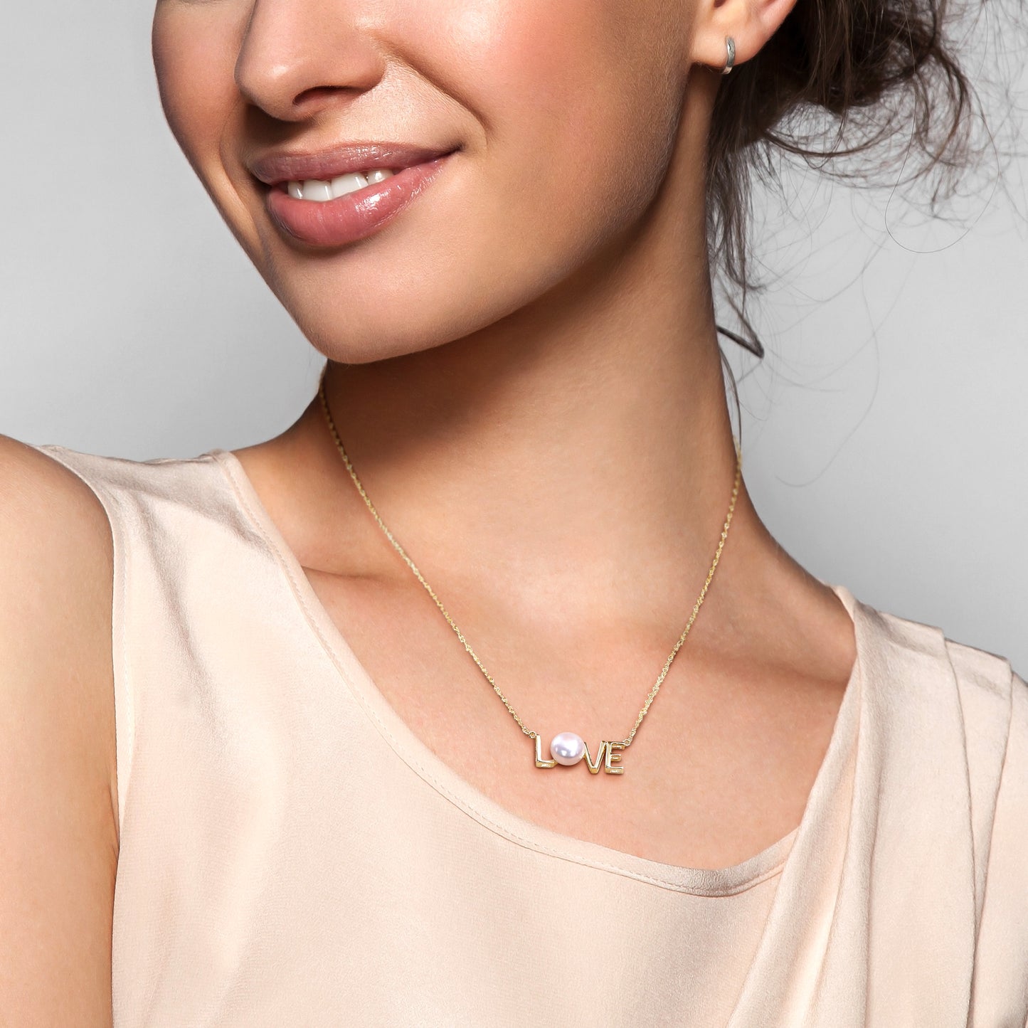 Pearl "LOVE" Necklace in 10k Yellow Gold