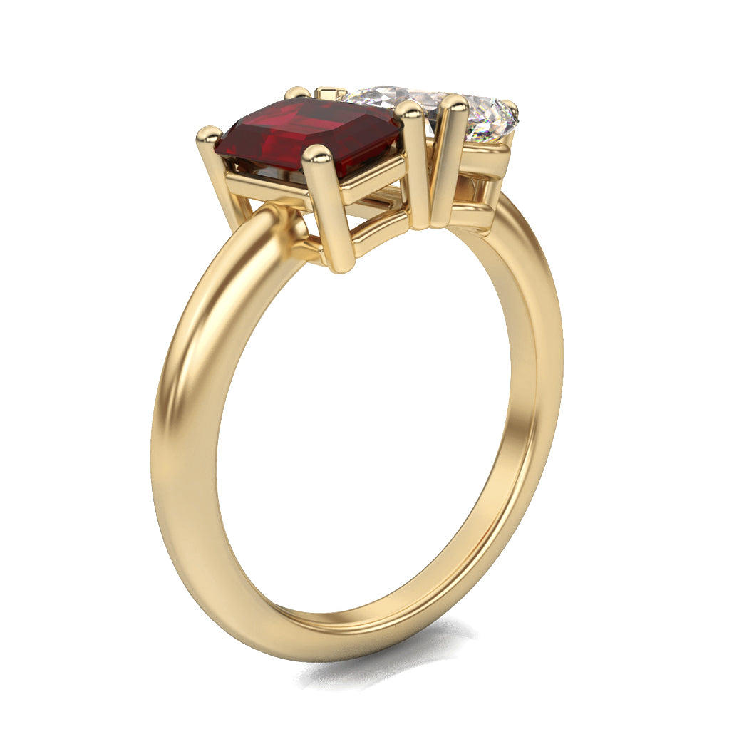 Toi et Moi Ruby & Moissanite Ring in 14k Gold