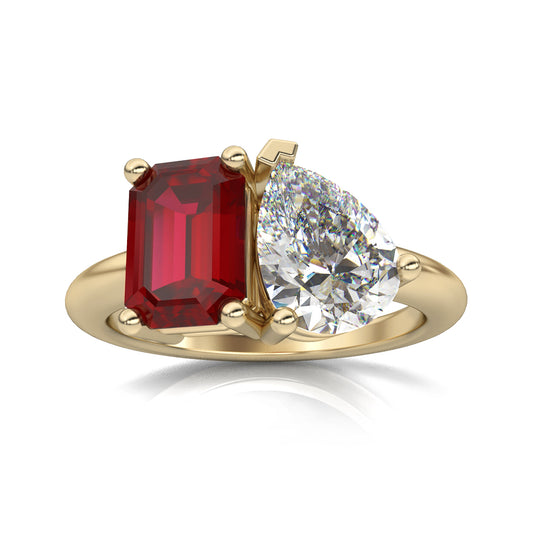 Toi et Moi Ruby & Moissanite Ring in 14k Gold