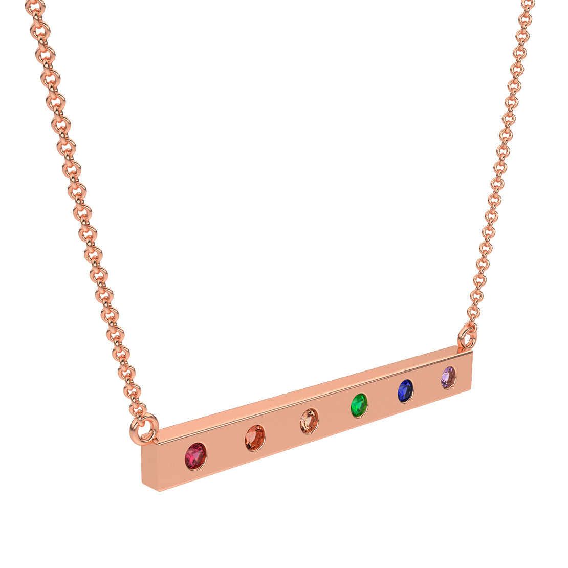 Rainbow Bar Necklace in 14k Rose Gold