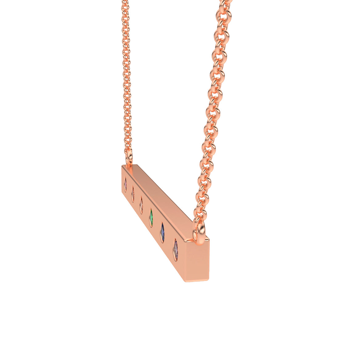 Rainbow Bar Necklace in 14k Rose Gold