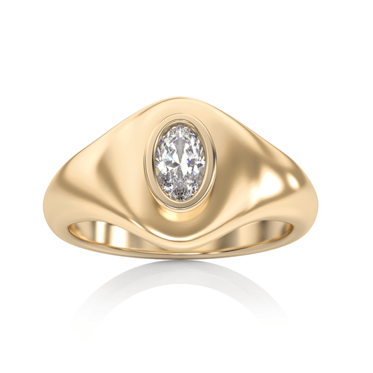 Signet Oval Diamond Ring in 14k Gold