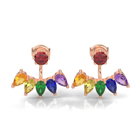 Rainbow Ear Jackets in 14k Rose Gold