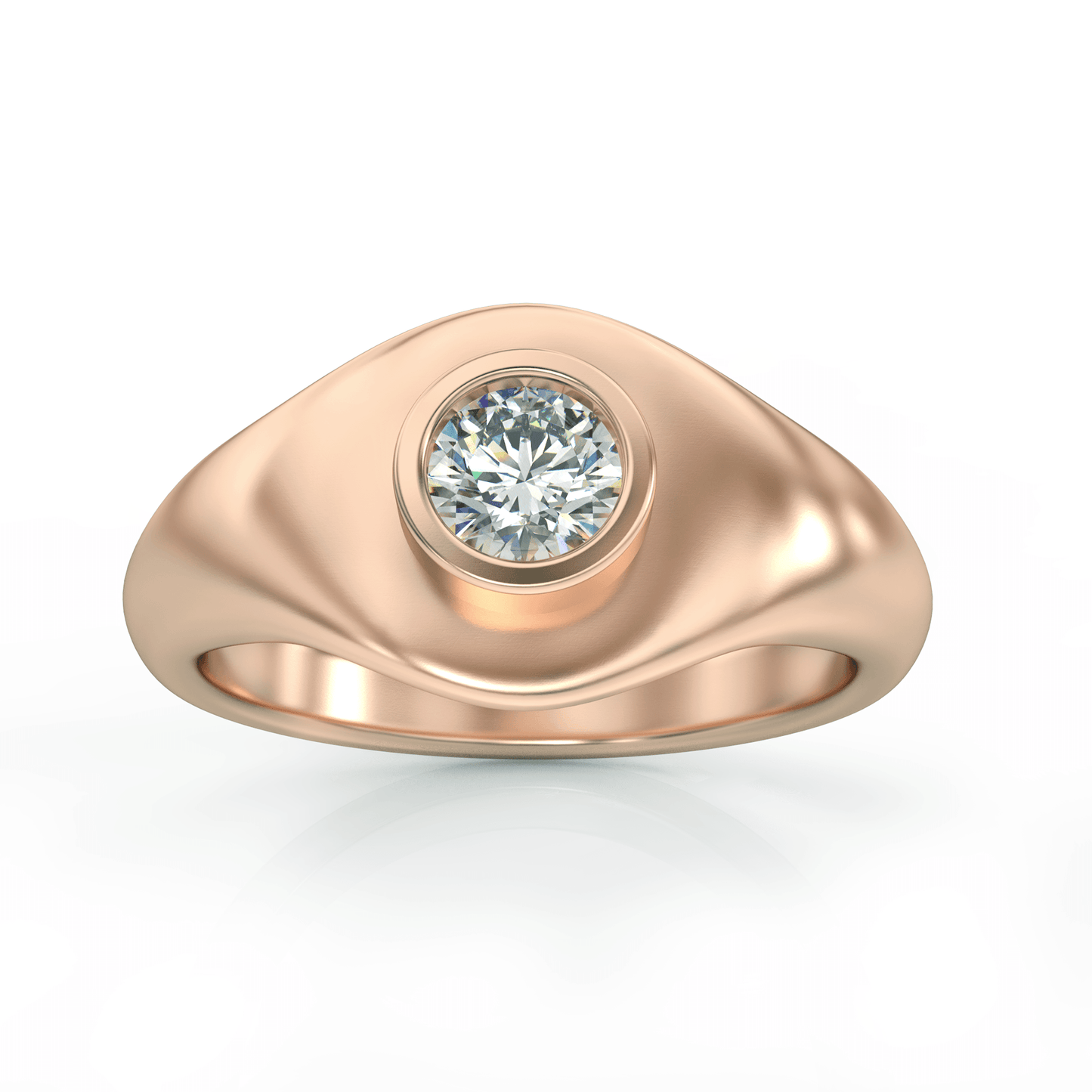 Signet Round Diamond Ring in 14k Gold