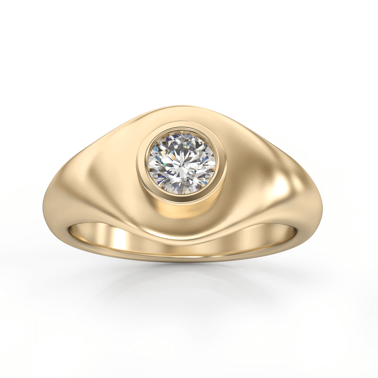 Signet Round Moissanite Ring in 14k Gold