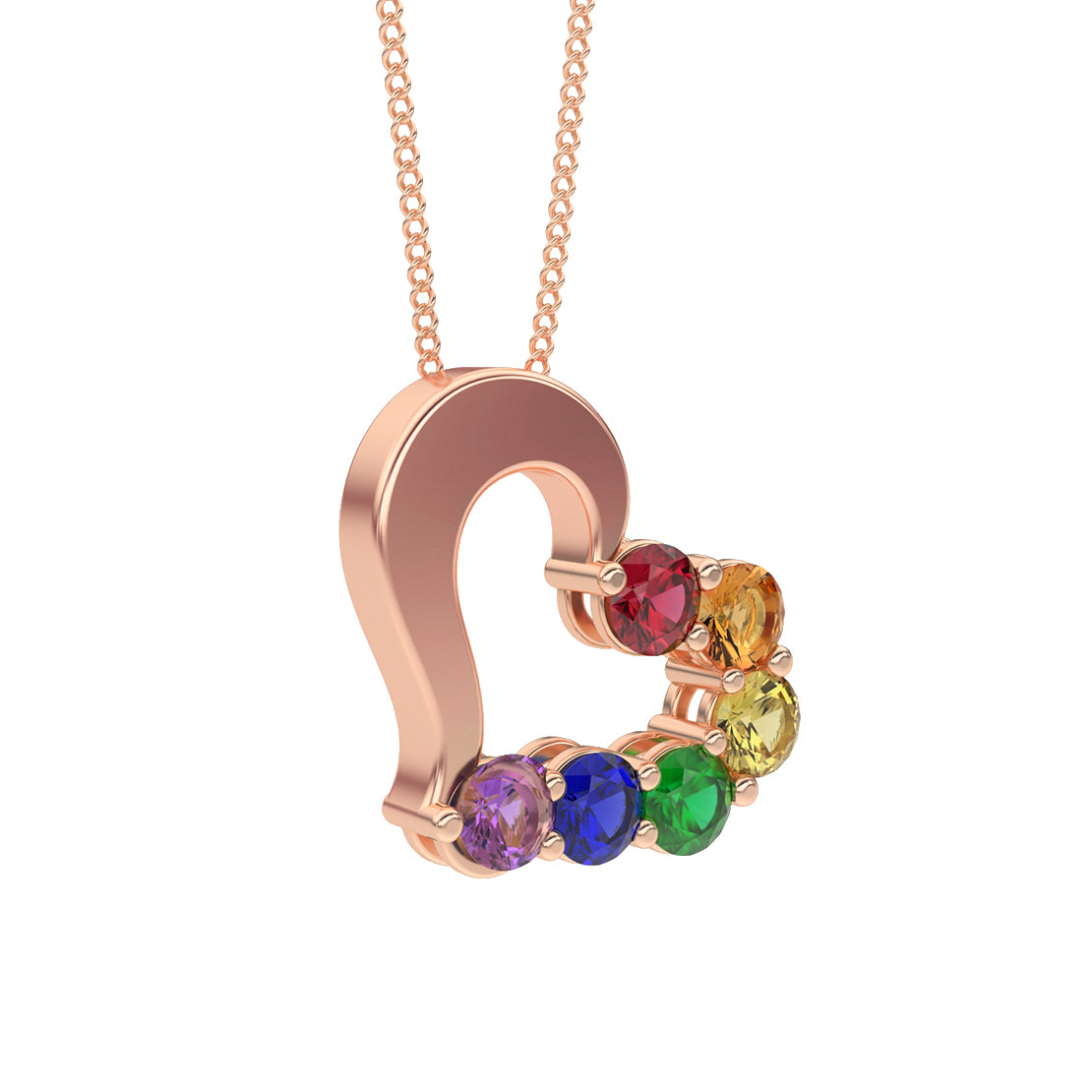 Rainbow Heart Necklace in 14k Rose Gold