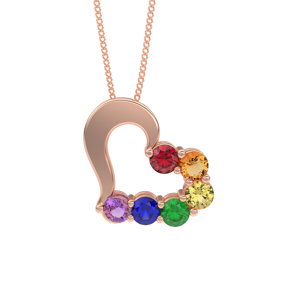 Rainbow Heart Necklace in 14k Rose Gold