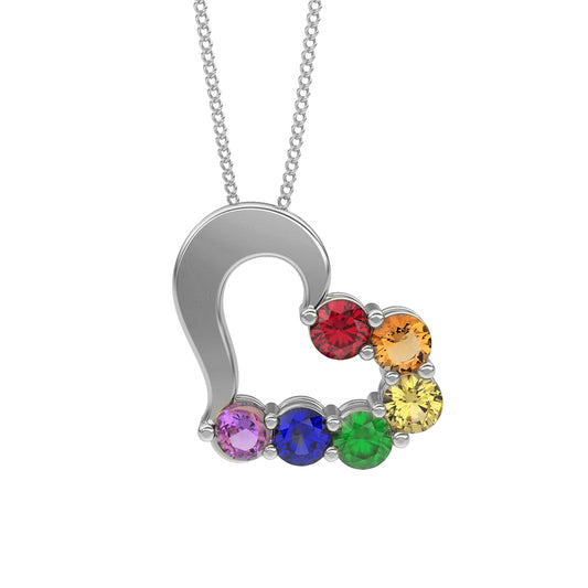 Rainbow Heart Necklace in 14k White Gold