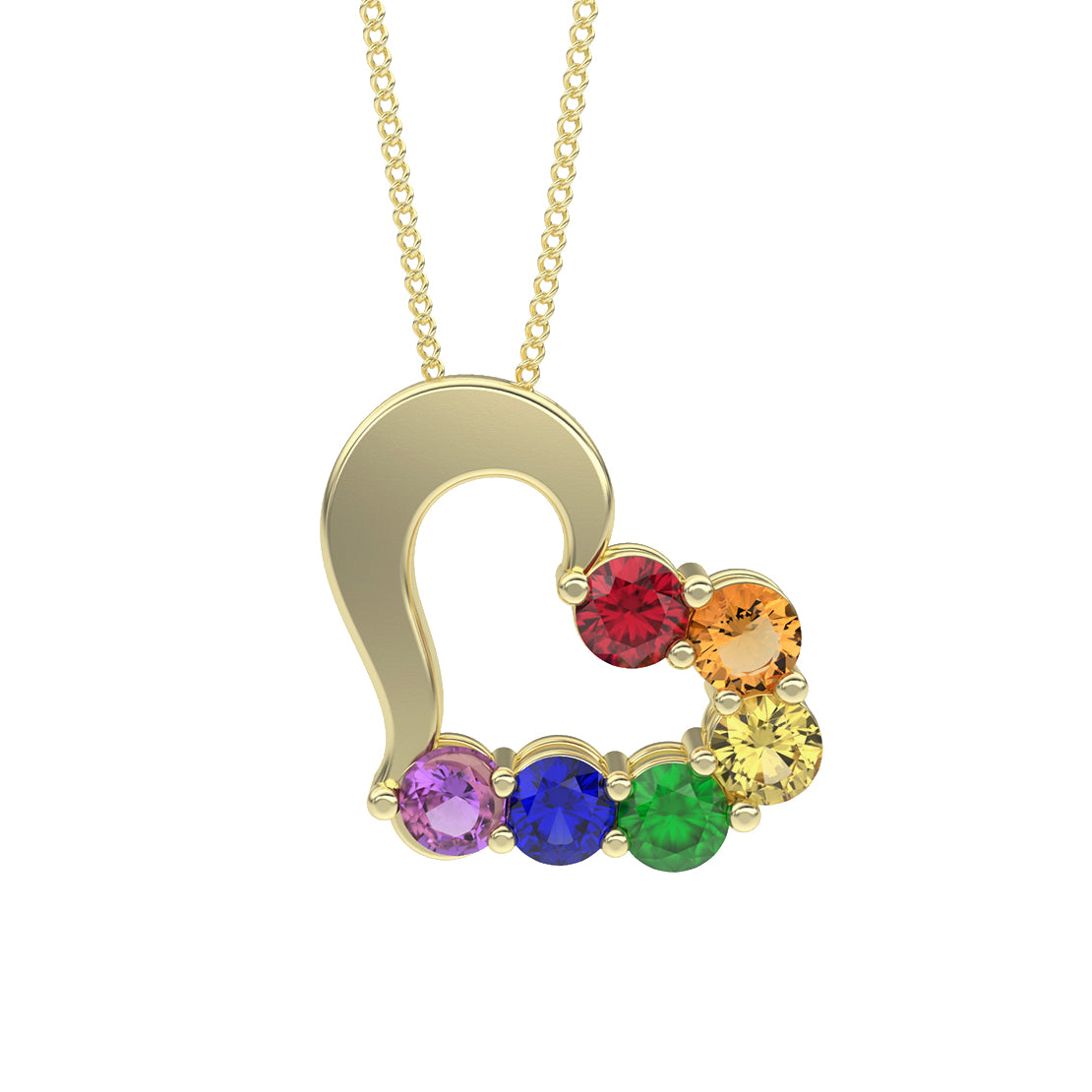 Rainbow Heart Necklace in 14k Yellow Gold