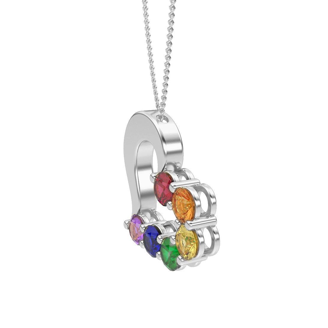 Rainbow Heart Necklace in 14k White Gold