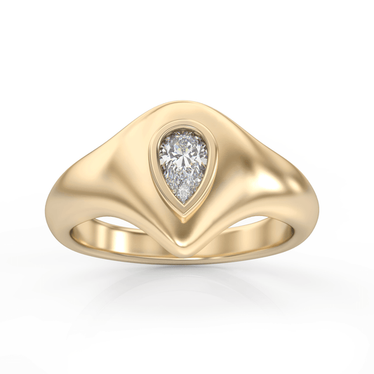 Signet Pear Diamond Ring in 14k Gold