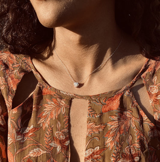 Moissanite Heart Necklace in 14k White Gold
