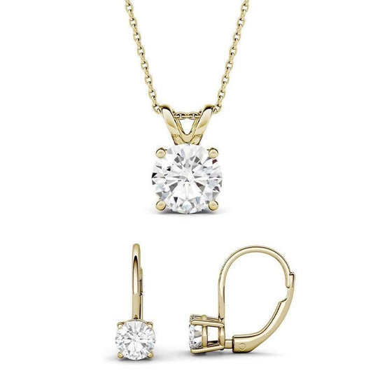Moissanite Necklace and Earring Set in 14k Yellow Gold