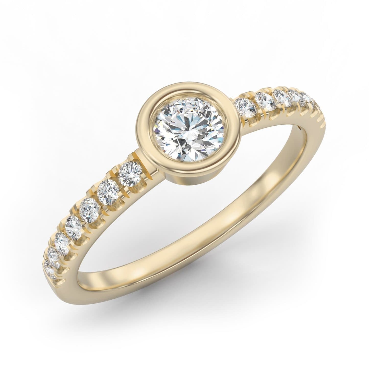 Round Cut Bezel Pave Ring in 14k Gold