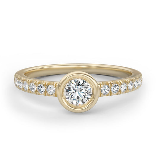 Round Cut Bezel Pave Ring in 14k Gold