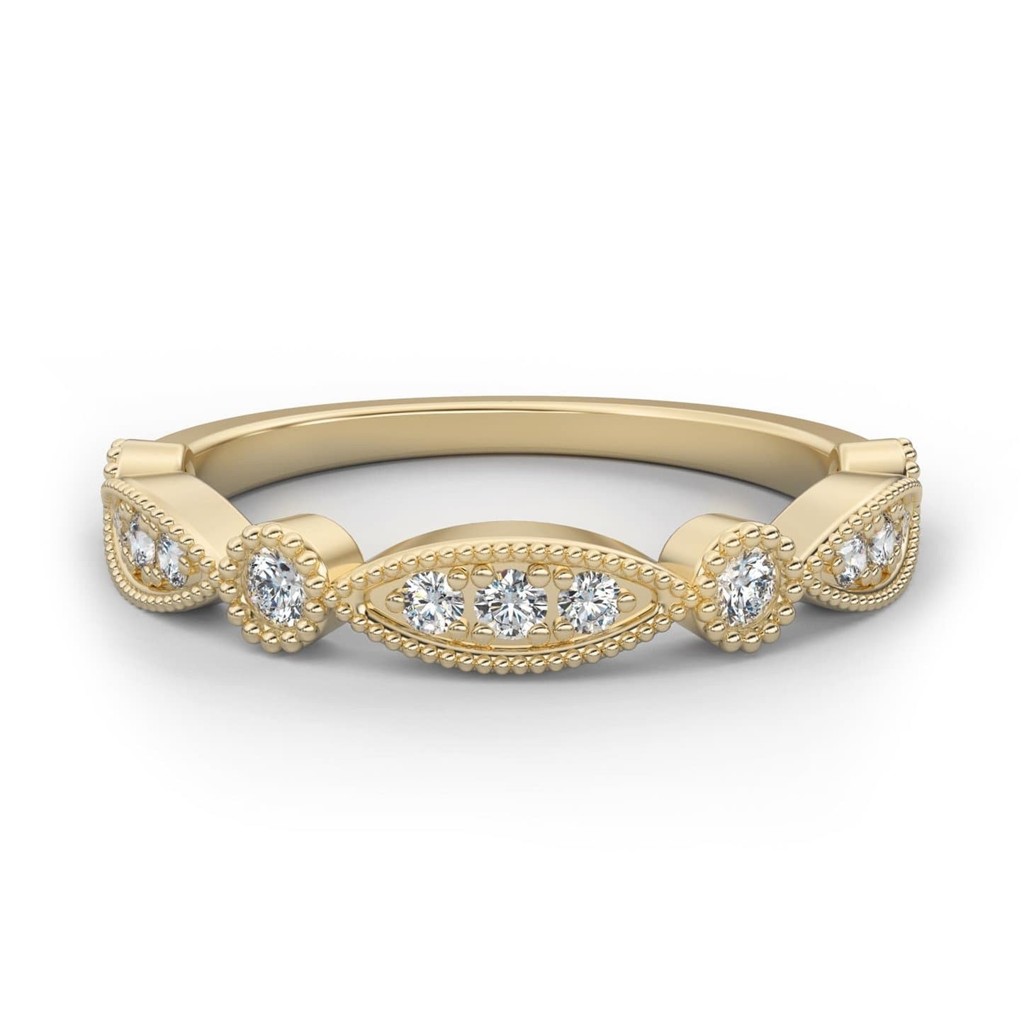 Marquise and Dot Semi-Eternity Ring in 14k Gold