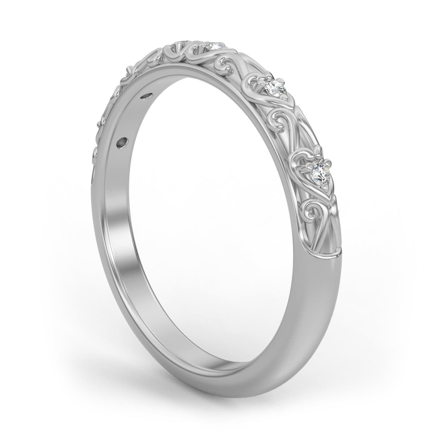 Vineyard Carved Textured Diamond Ring in 14k Gold