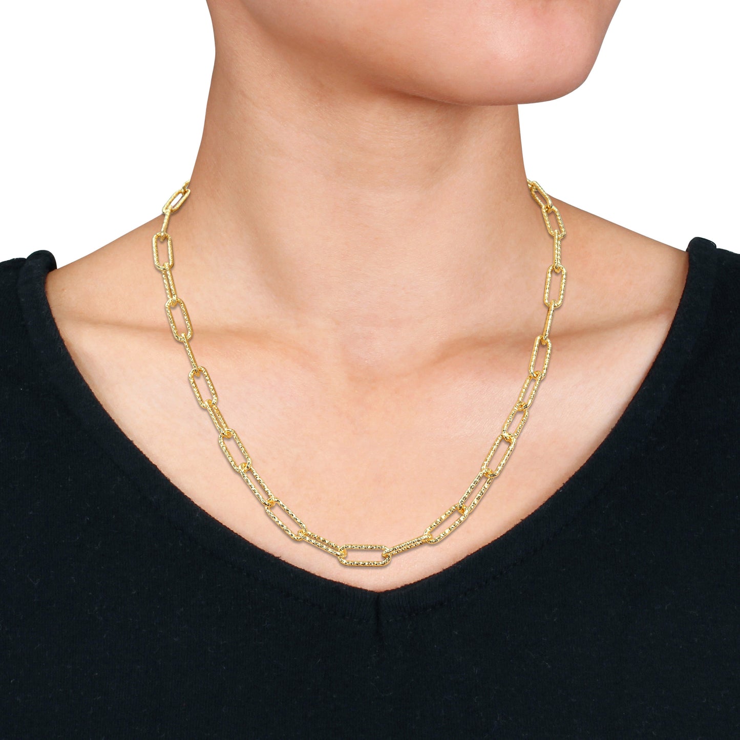 18k Yellow Gold Plated Textured Paperclip Chain in 6mm