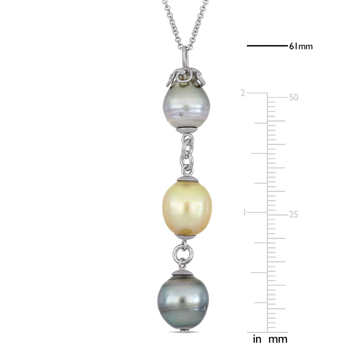 9-11mm Platinum, Black Tahitian & Golden South Sea Cultured Pearl Necklace