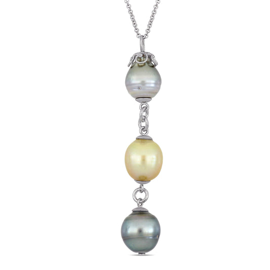 9-11mm Platinum, Black Tahitian & Golden South Sea Cultured Pearl Necklace
