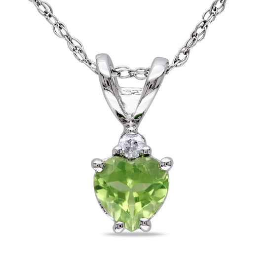 1/2ct Heart Peridot & 0.02ct Diamond Pendant in 10k White Gold