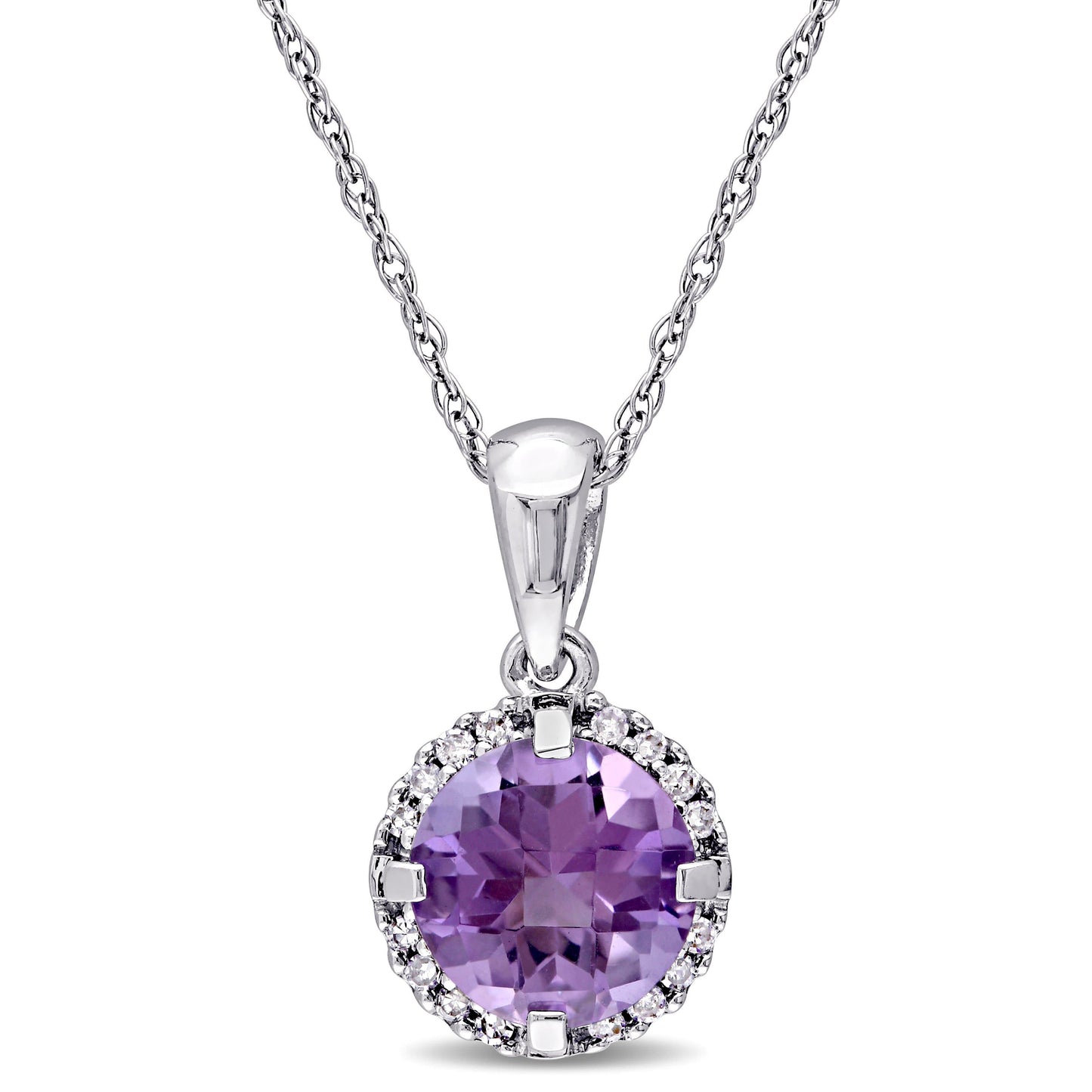 Amethyst & Diamond Halo Necklace