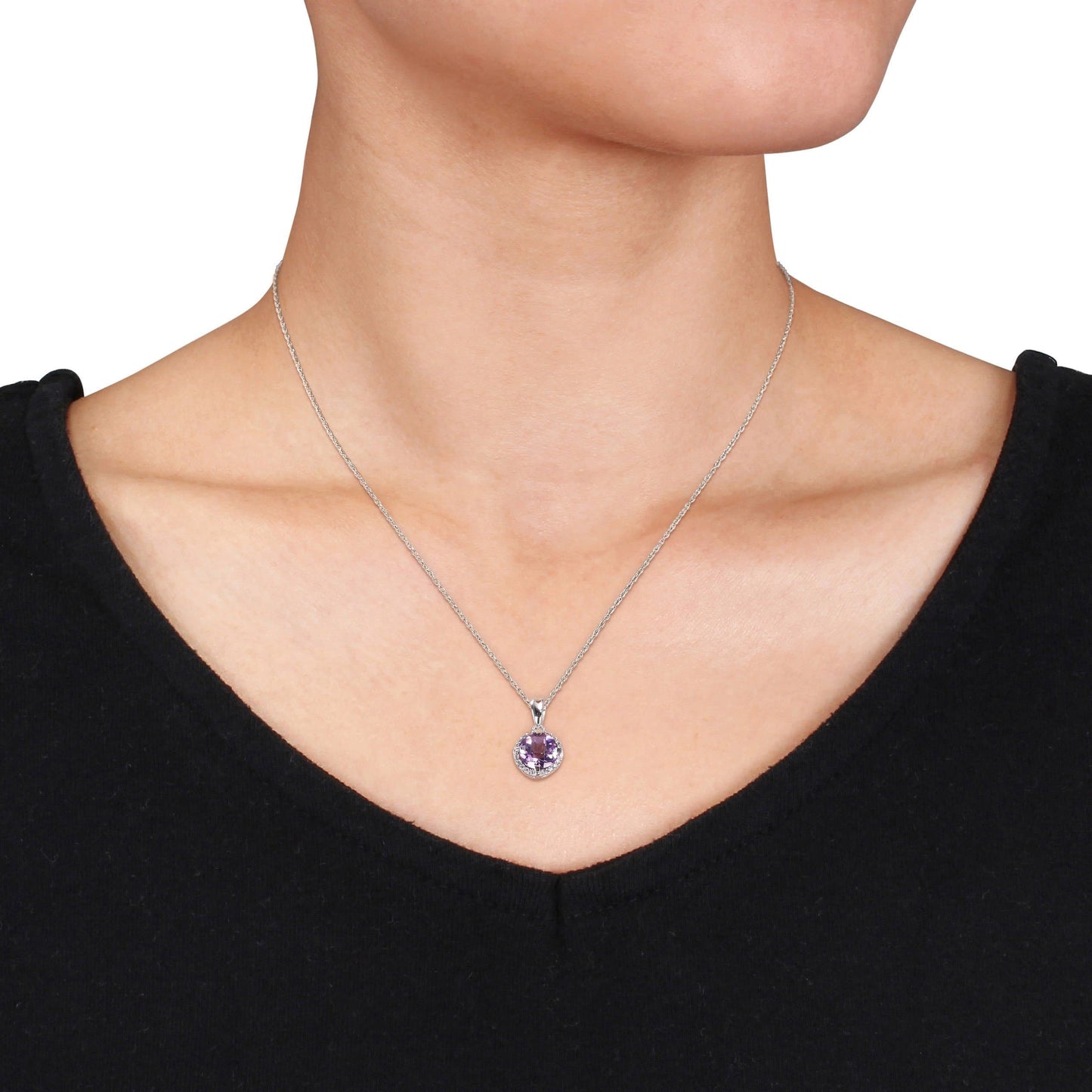 Amethyst & Diamond Halo Necklace