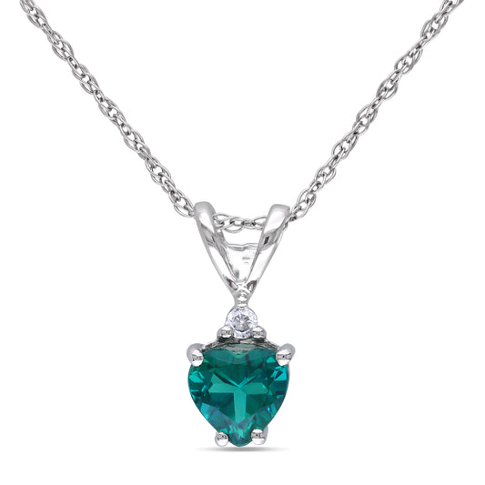 Emerald & Diamond Heart Necklace in 10k White Gold