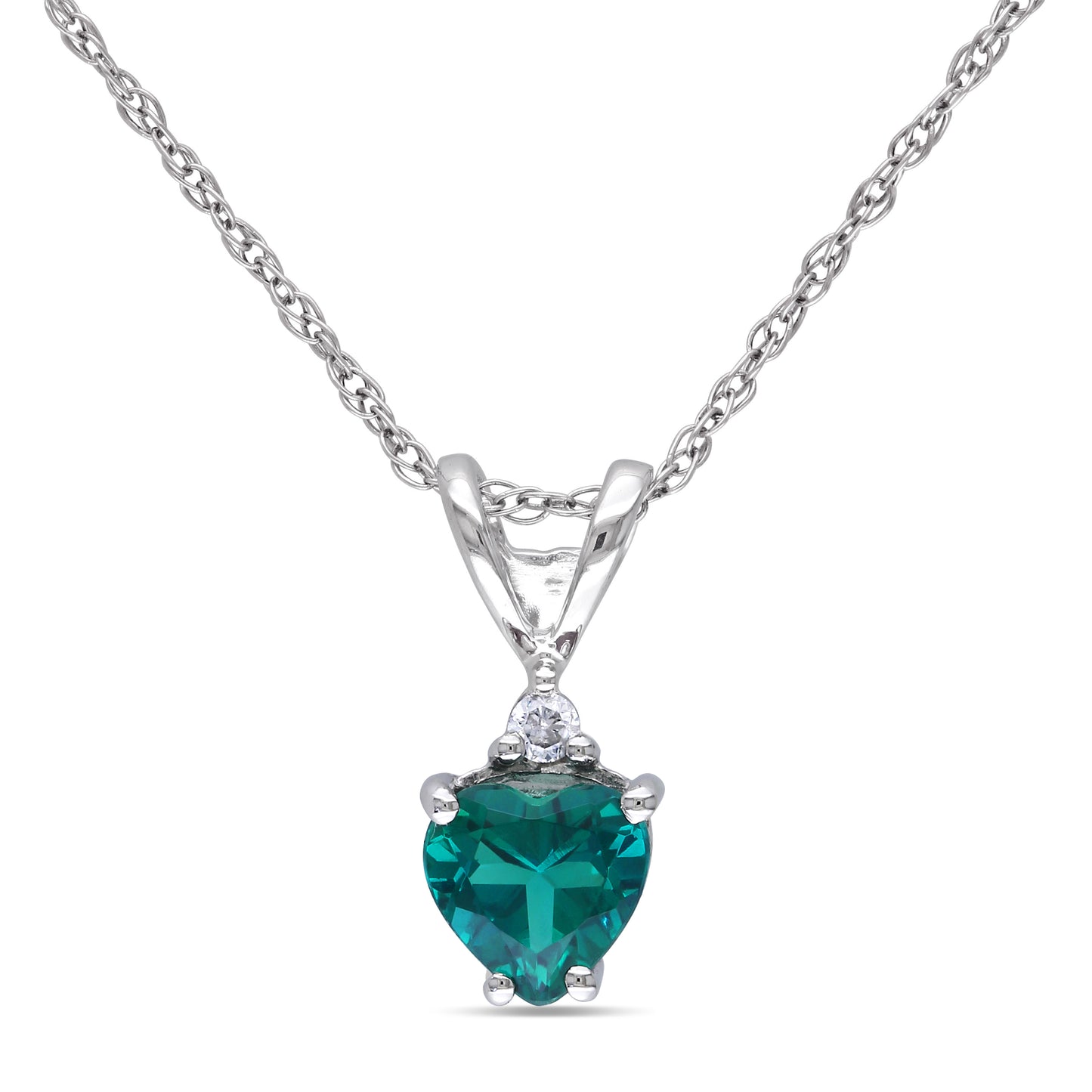 Emerald & Diamond Heart Necklace in 10k White Gold