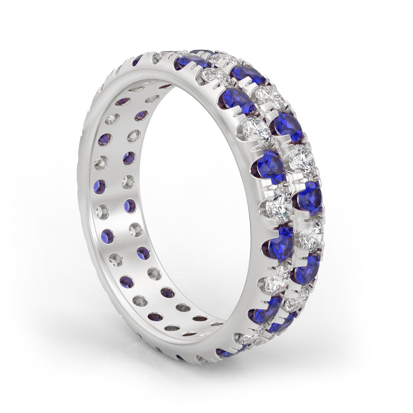 2ct Two-Row Diamond & Sapphire Eternity Ring in 14k Gold