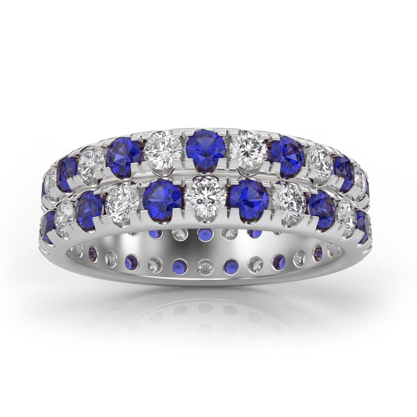 2ct Two-Row Diamond & Sapphire Eternity Ring in 14k Gold