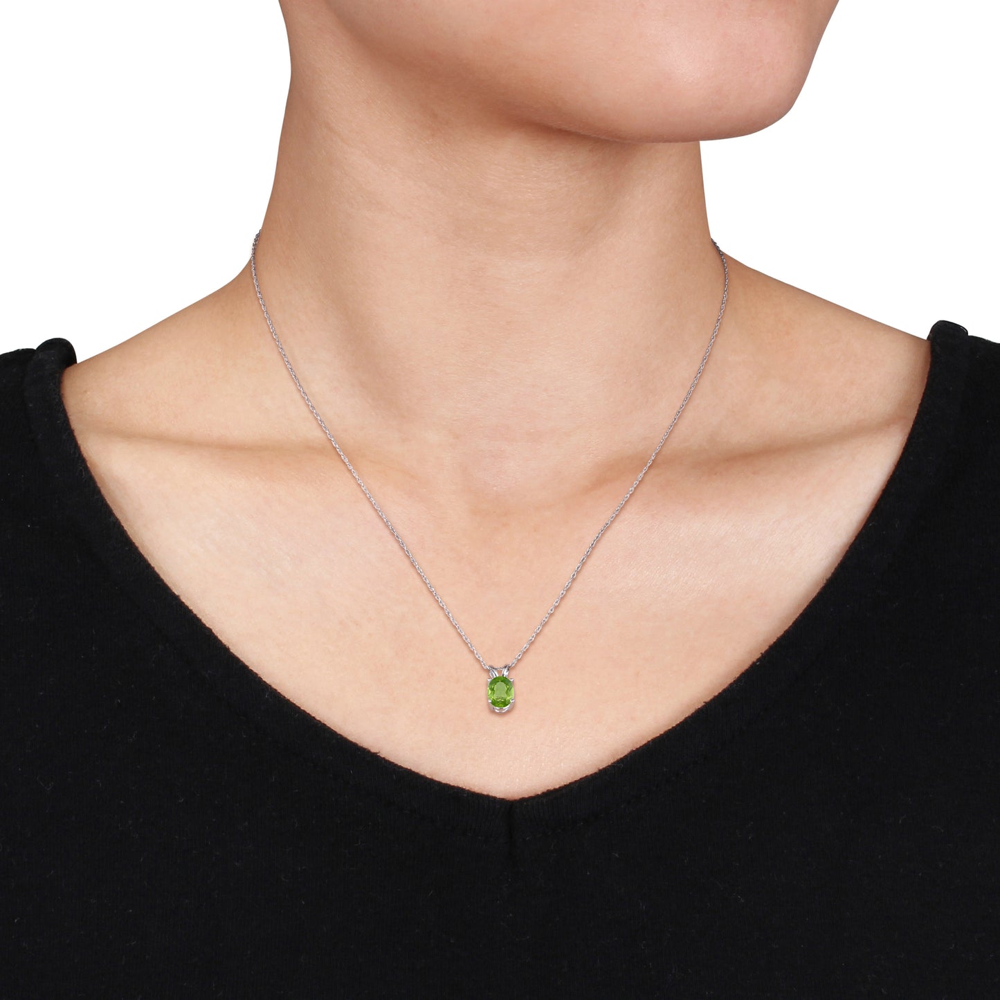 1 1/3ct Oval Peridot Pendant in 10k White Gold