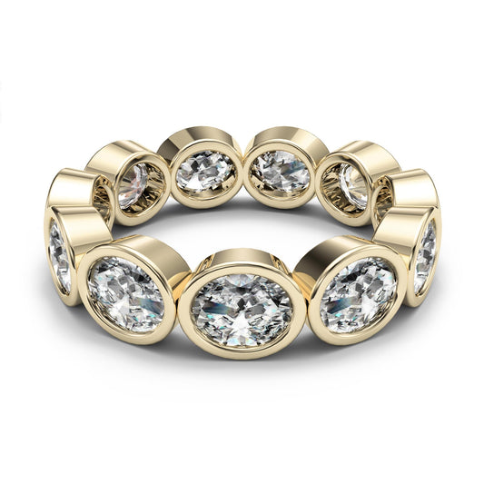 4ct East-West Bezel Set Oval Diamond Eternity Ring in 14k Gold