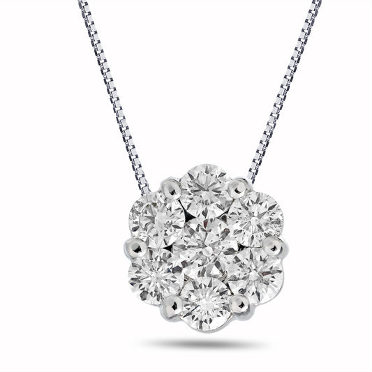 1.0ct Diamond Cluster Necklace in 14k Polished White Gold