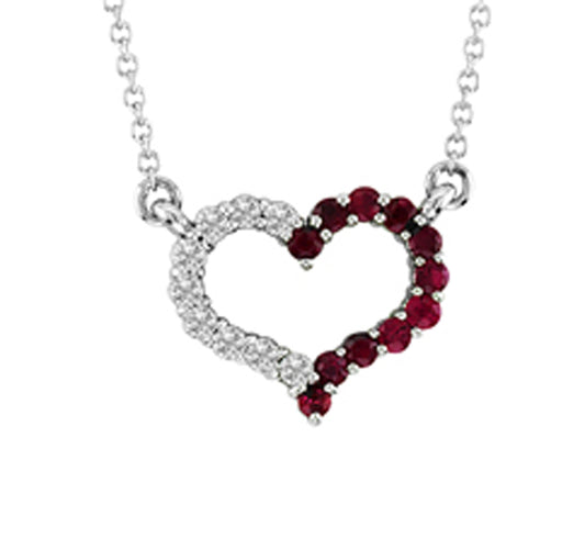 1/3ct Ruby and Diamond Heart Pendant in 14k White Gold