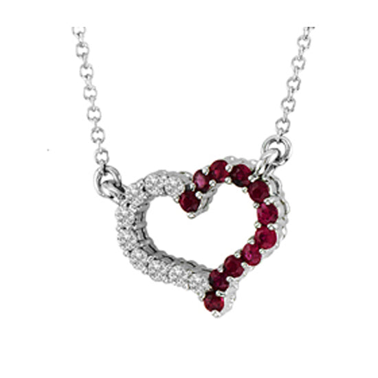 1/3ct Ruby and Diamond Heart Pendant in 14k White Gold