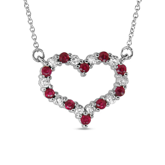 2/3ct Ruby and Diamond Heart Pendant in 14k White Gold