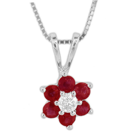 1/2ct Ruby Flower Pendant with Diamond Accents in 14k White Gold